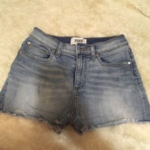 Pink Victoria’s Secret Distressed denim shorts